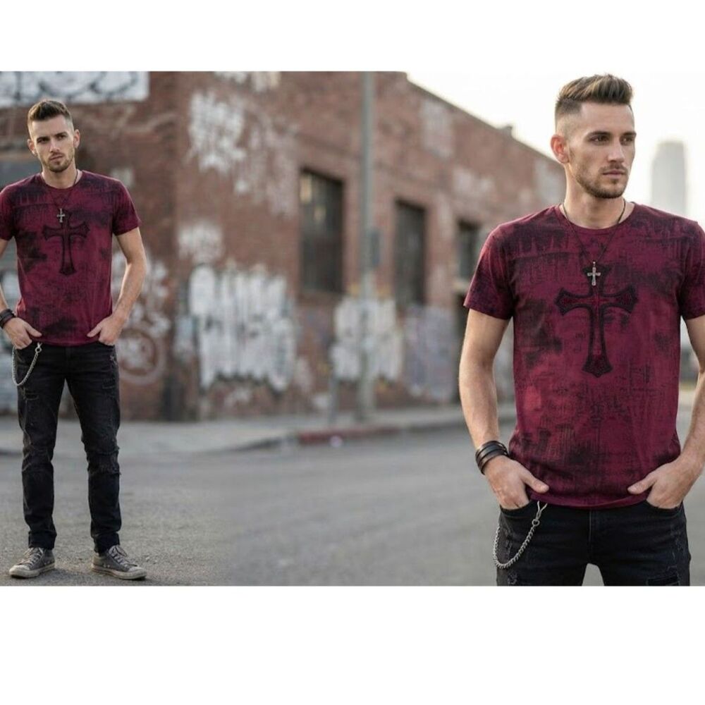 Helix Men's Red and Burgundy T-shirt